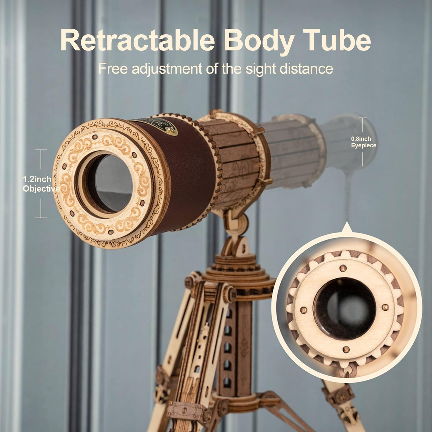 ROKR 3D Wooden Puzzles - DIY Model Building Kits for Adults & Kids, Brown Wooden Monocular Telescope Science Gift