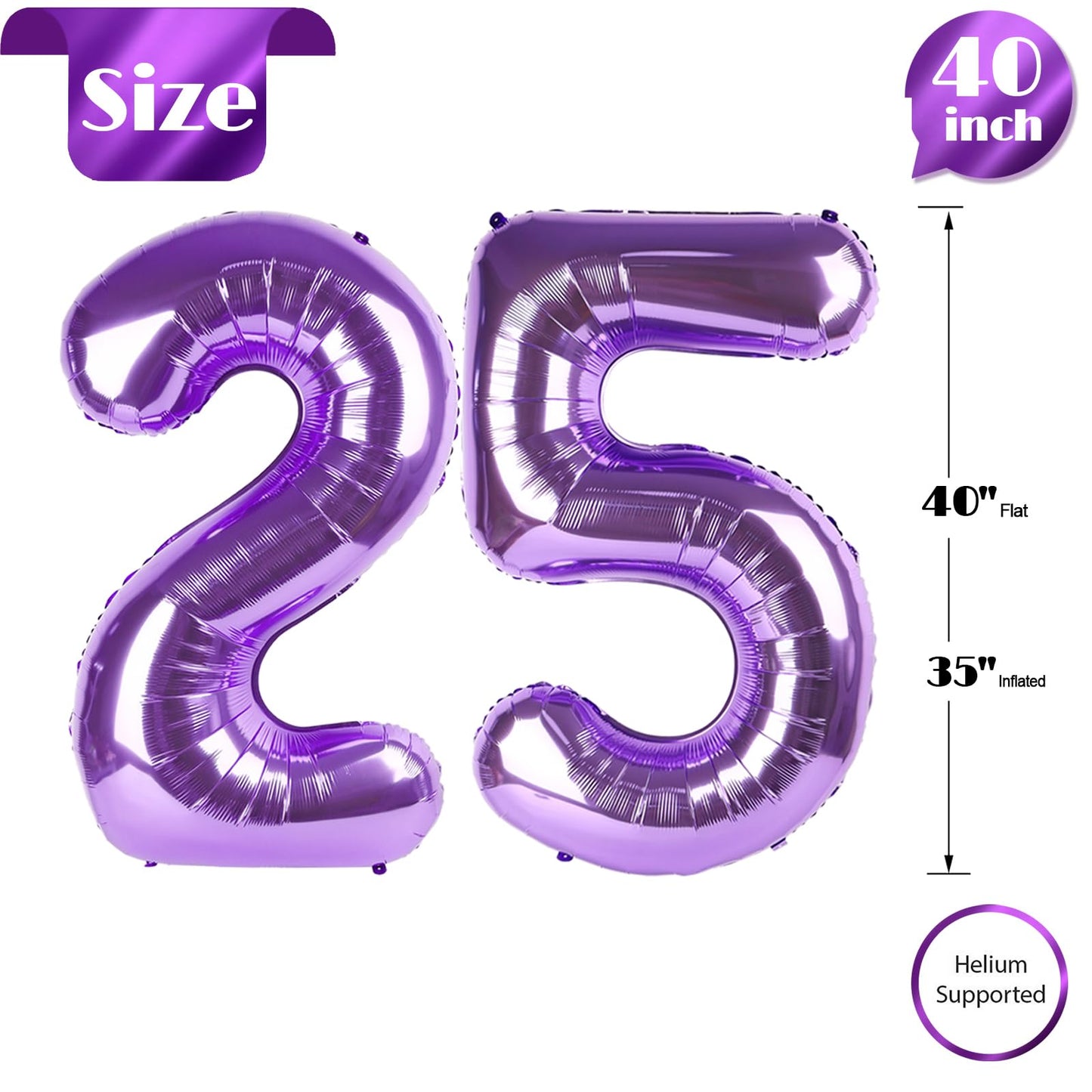 25 Balloon Number, Purple Number 25Th Birthday Balloons 40 Inch, 25 Or 52 Years Old Purple Birthday Decorations For Men Women, 2