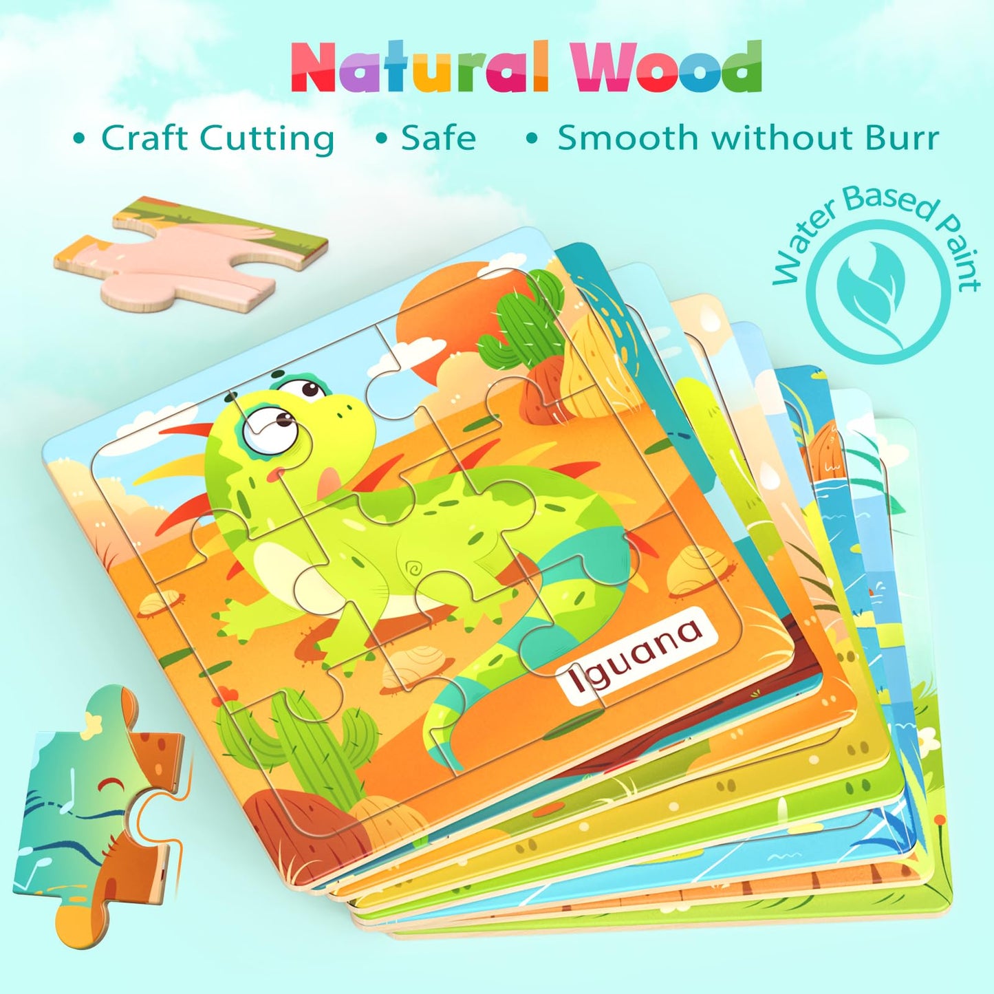Zeoddler Wooden Puzzles For Toddlers, 8 Pack Animal Jigsaw Puzzles For Kids3-5, 9 Pieces Preschool Learning Activities, Learning & Educational Toys, Gift For Boys, Girls