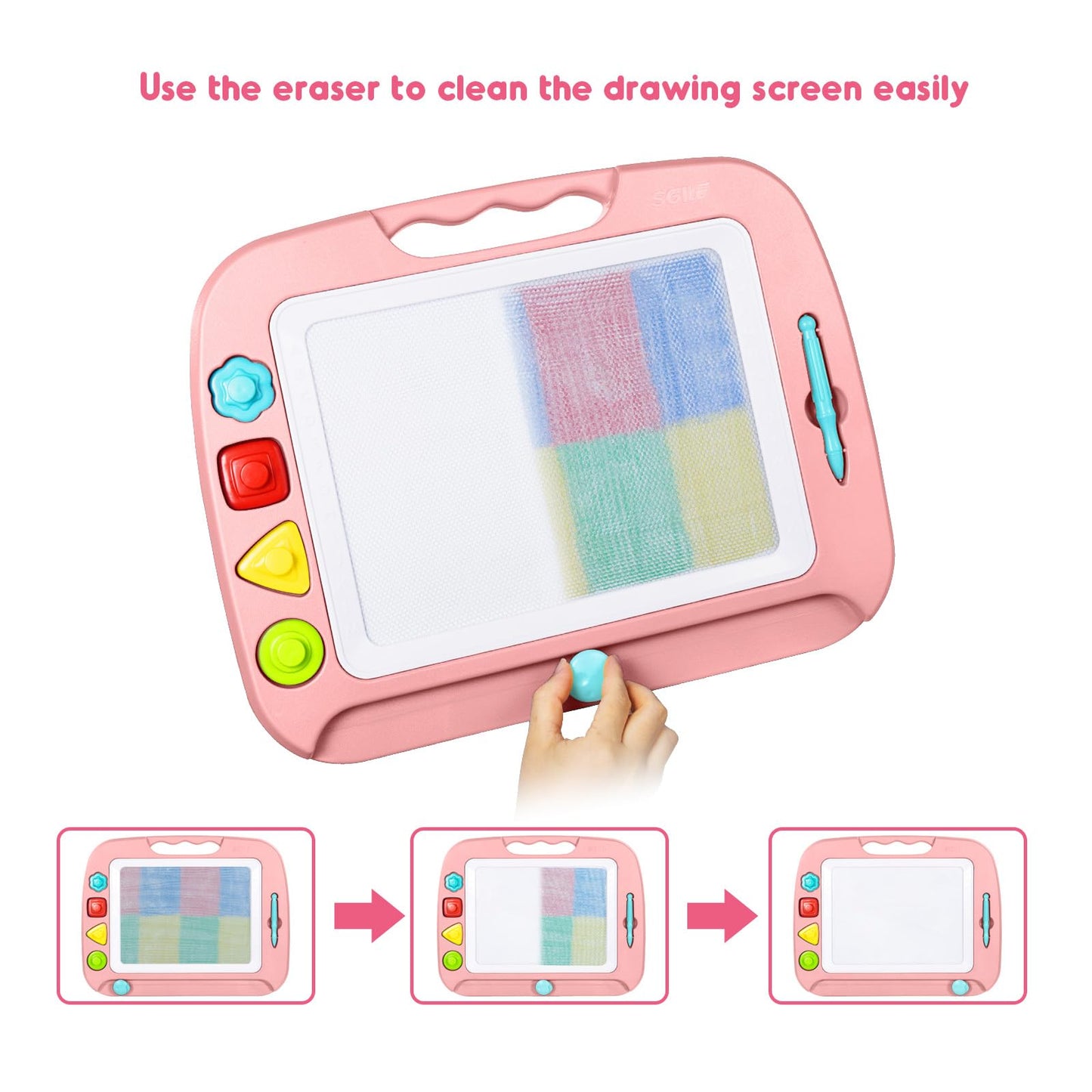 Sgile Large Magnetic Drawing Board - 4 Colors 16×13In Doodle Pad With 4 Stamps For Toddlers, Learning Toy Board Etch Sketch Gift For 36+ Month Kids Girls Boys, Light-Pink