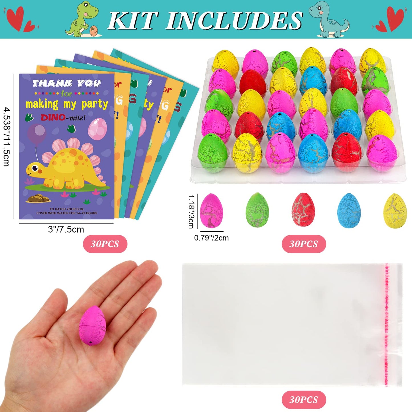 Anphile Dinosaur Party Favors - Dinosaur Birthday Party Supplies - 30 Pack Hatching Dinosaur Eggs With Cards Bulk - Party Favors