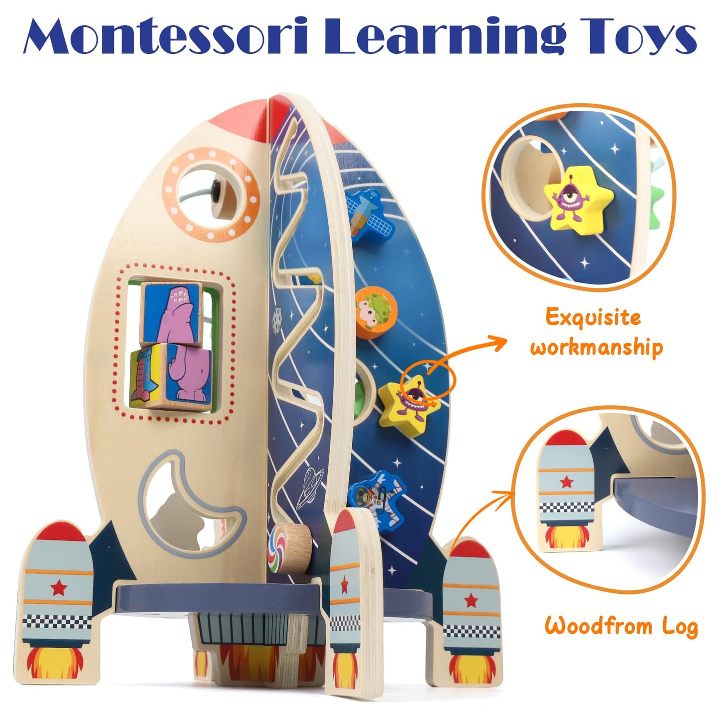 Wdmiya Space Wooden Activity Cube Toys For Baby, Montessori Toys For 1 Year Old Boy & Girl Birthday Gifts, Sensory And Education