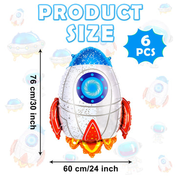 6 Pcs Rocket Balloons For Kids,Blue Rocket Foil Balloons,Outer Space Balloons,Flying Mylar Foil Balloons Space Decorations For K
