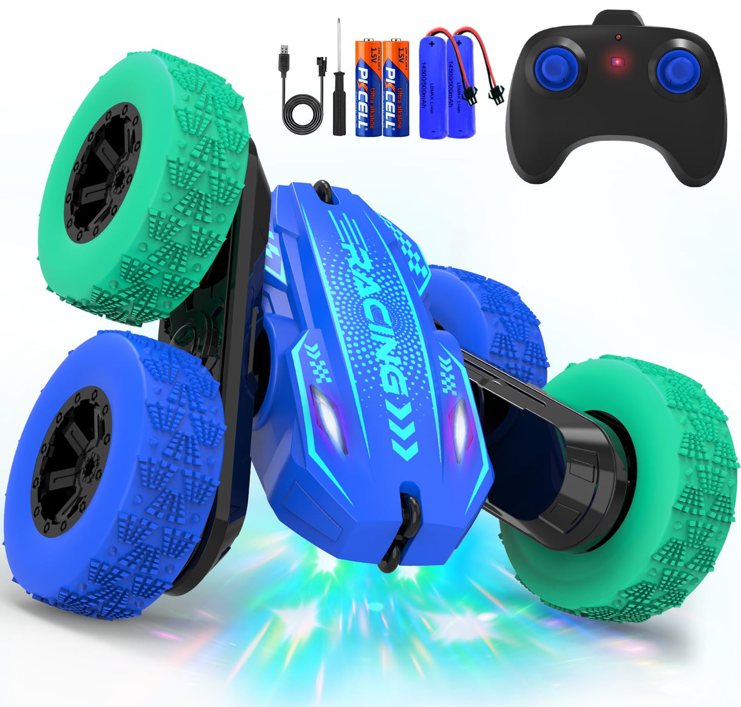 Paaxido Remote Control Car for Boys 4-7, RC Car for Kids, 360 Stunt Rotating Double-Sided Race Remote Cars with Headlights, Fun