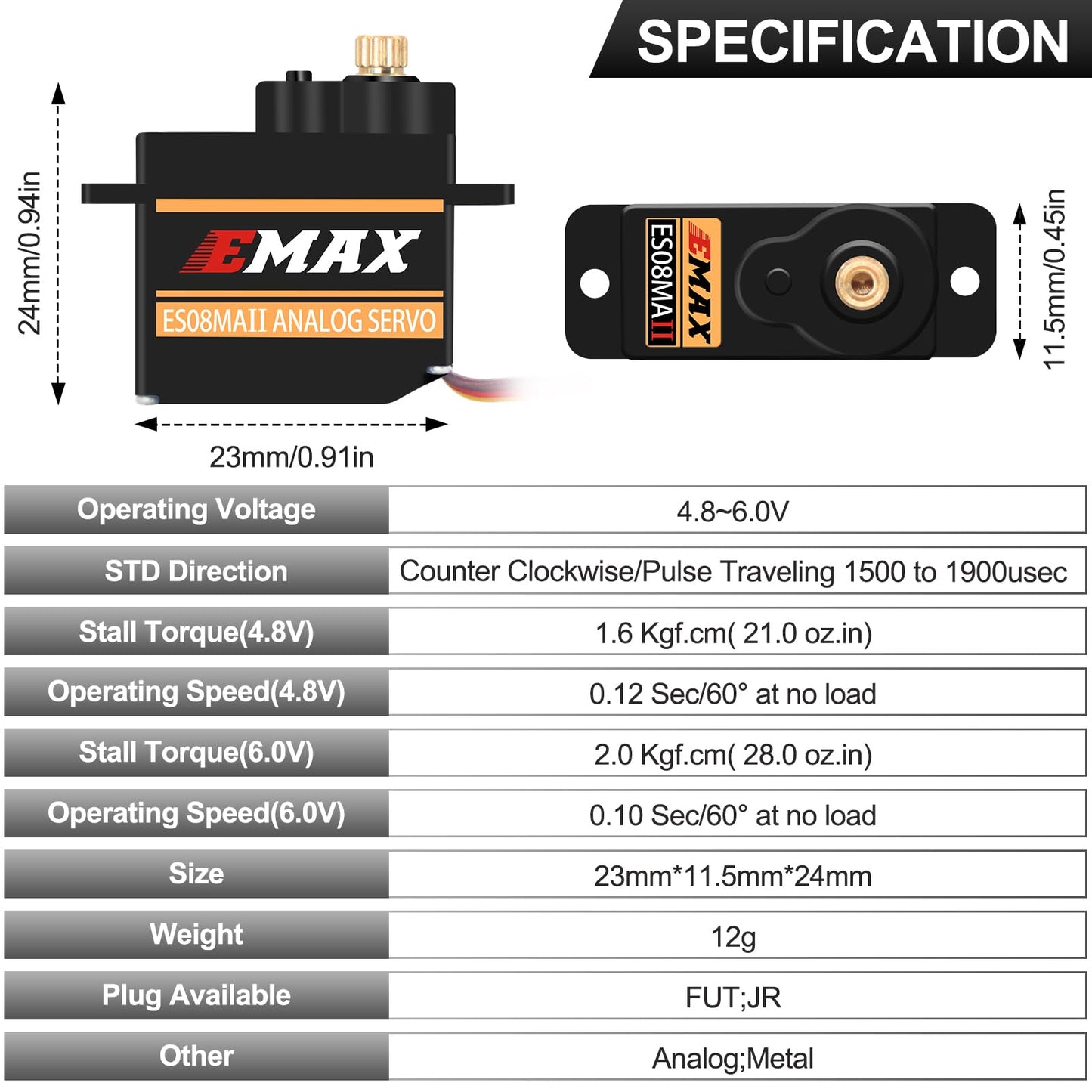 OGRC 12g Servo EMAX Servo RC Steering Servo with Servo Arm Steering Link and Brass Servo Mount for Axial SCX24 AX24 RC Car Upgra