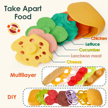 BUYGER Fast Food Play Food Toys for Kids Toddler Children Toy Kitchen Accessories Playset Plastic Toy Food Sets Pretend Play Gif