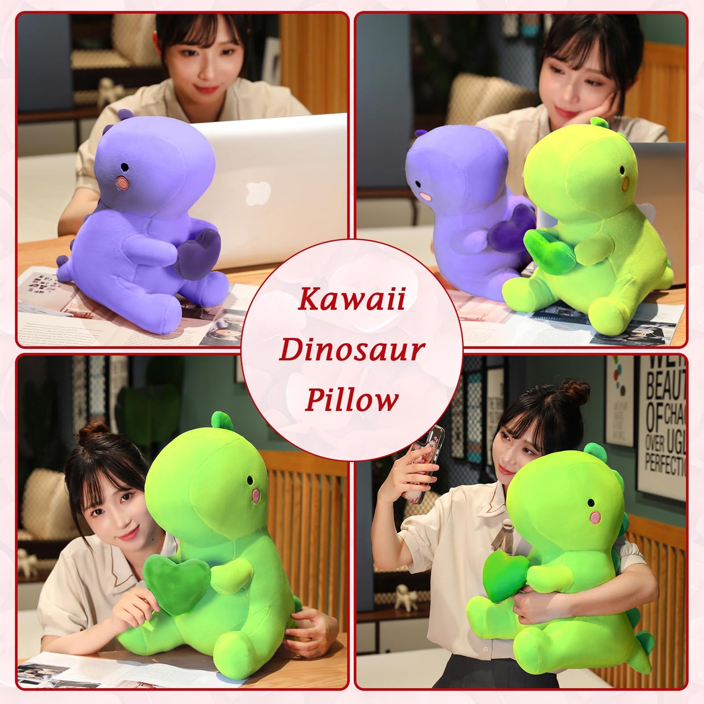 Sqeqe Dinosaur Stuffed Animal, Loving Soft Dino Plush Toys With Holding Heart For Valentine Day, Sweet Romantic Anniversary Birthday Gift For Her Girls Boys Girlfriend(Purple,12 Inch)