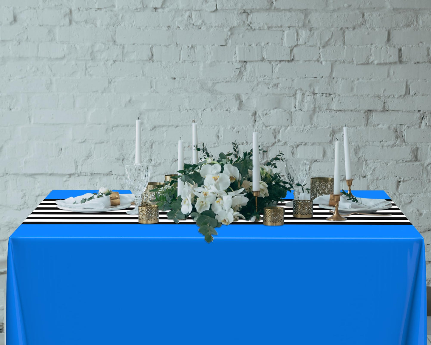 Oudain 6 Pcs Striped Tablecloth 108 x 54 Inch Disposable Plastic Table Cloth Waterproof Tablecloth Rectangle Table Cover for Bir