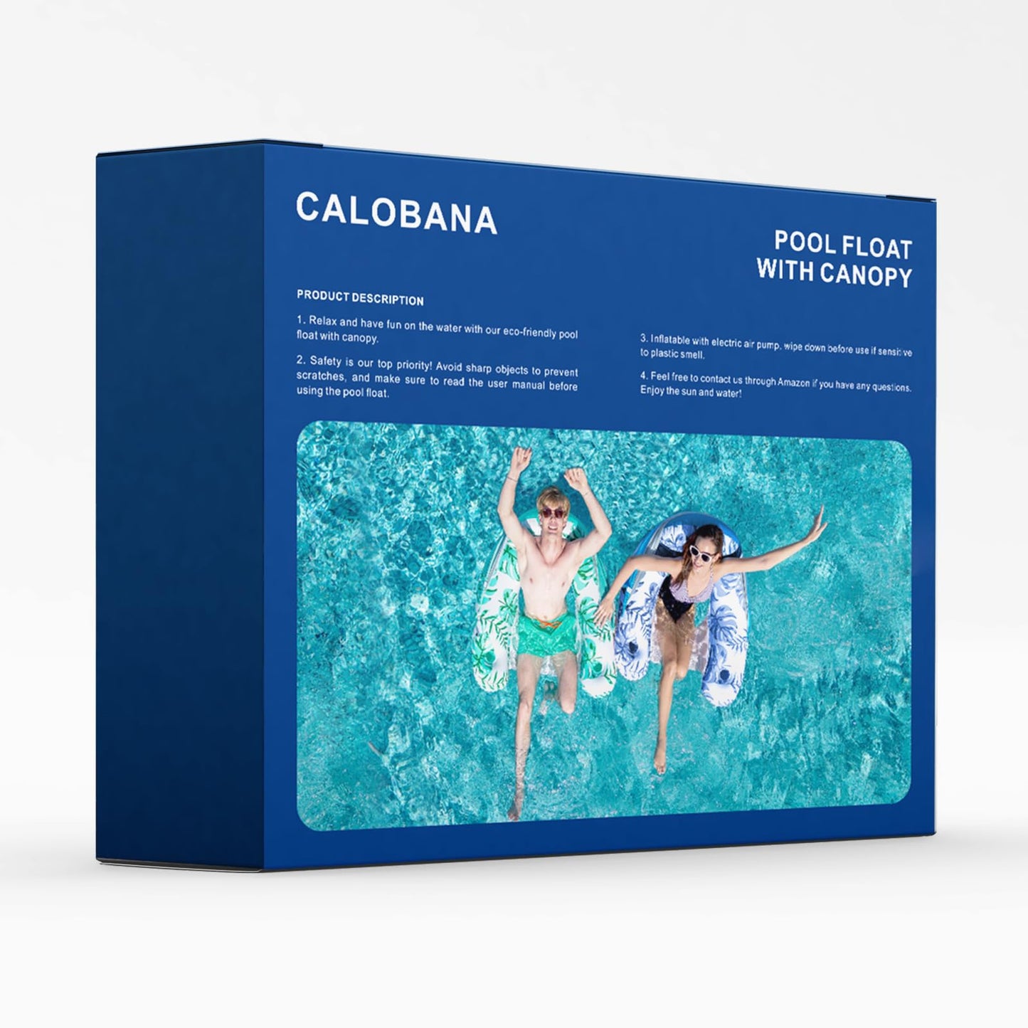 Calobana 2 Pack Pool Float Chair With Canopy Inflatable Pool Floats For Adults Adjustable Sunshade Cup Holder Ergonomic Headrest