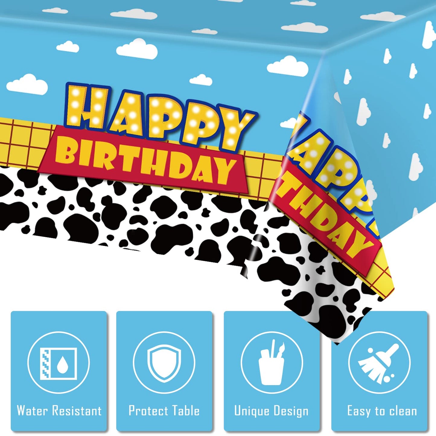 1 Pack Cartoon Story Birthday Party Supplies Cow Pattern Printed Table Cover Blue Sky And White Cloud Tablecloths Cow Birthday P