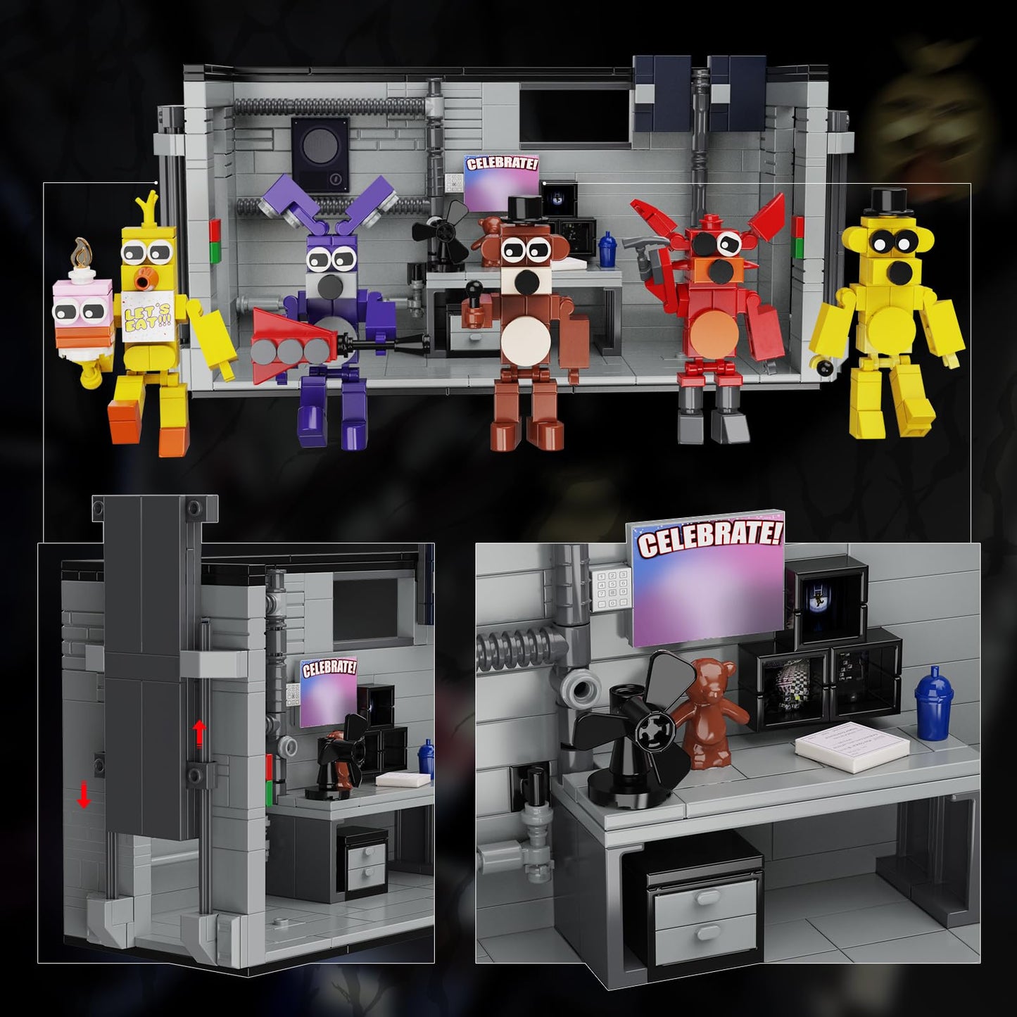 Five Nights Security Room Action Figure Building Block Set, 5 In 1 Monster With Stage Horror Game Toys, Compatible With Lego, Su