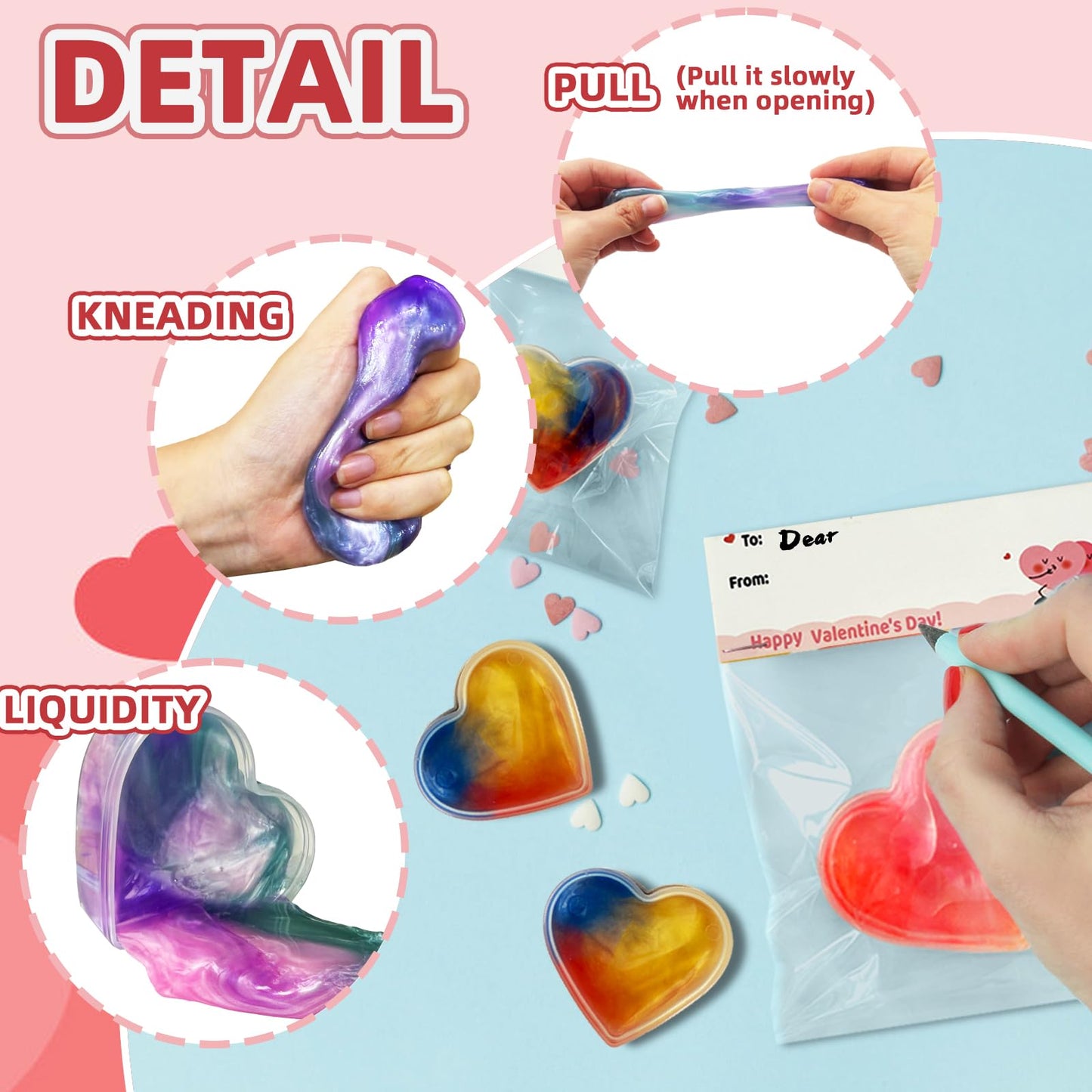 20 Packs Valentines Day Gift Cards With Colorful Slime,Heart Shaped Galaxy Slime Stress Relief Fidget Toy For Kids,Classroom Exc