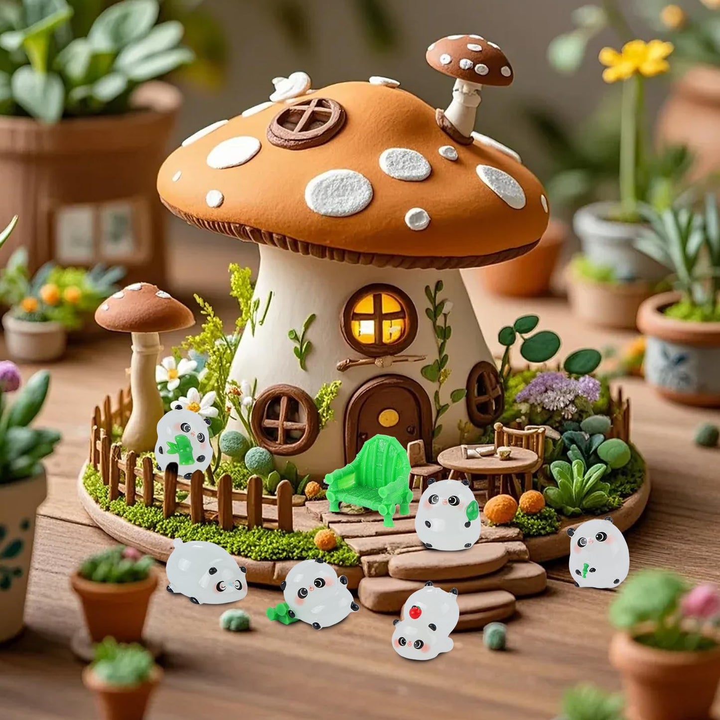 28 Pieces Mini Panda Figurines For Dollhouse Miniatures Resin Animals Luminous Tiny Animals For Cake Topper Fairy Garden Micro L