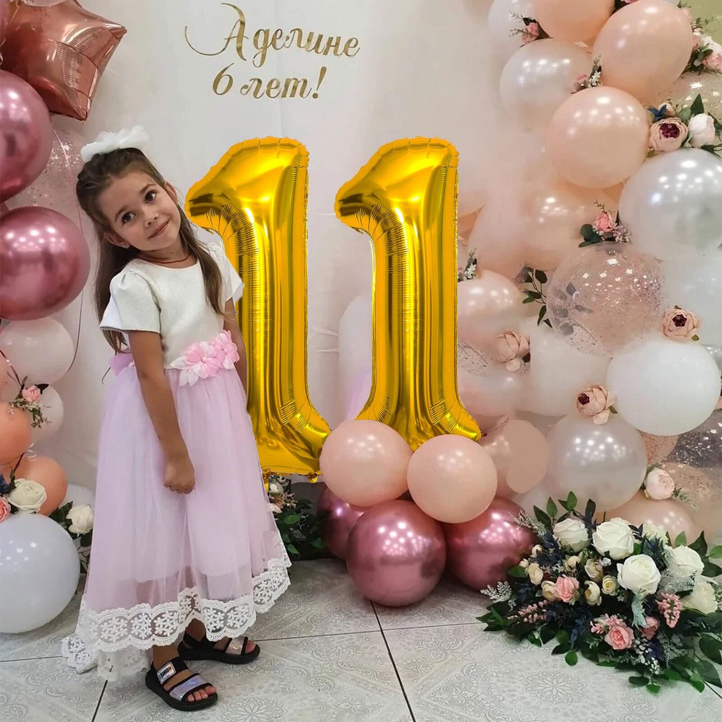 11 Number Balloon Gold 40 Inch Big Foil Mylar 11Th Balloons For 11 Year Old Boy Girl Birthday Party Decorations Wedding Annivers