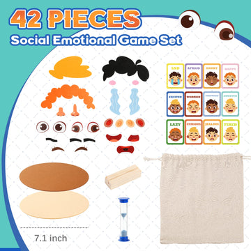 Pp Opount Social Emotional Learning Toy, Funny Faces Games With 28 Facial Expressions And 12 Emotional Flashcards, Preschool Learning Activities Toy To Express Emotions For Kids Age 3+