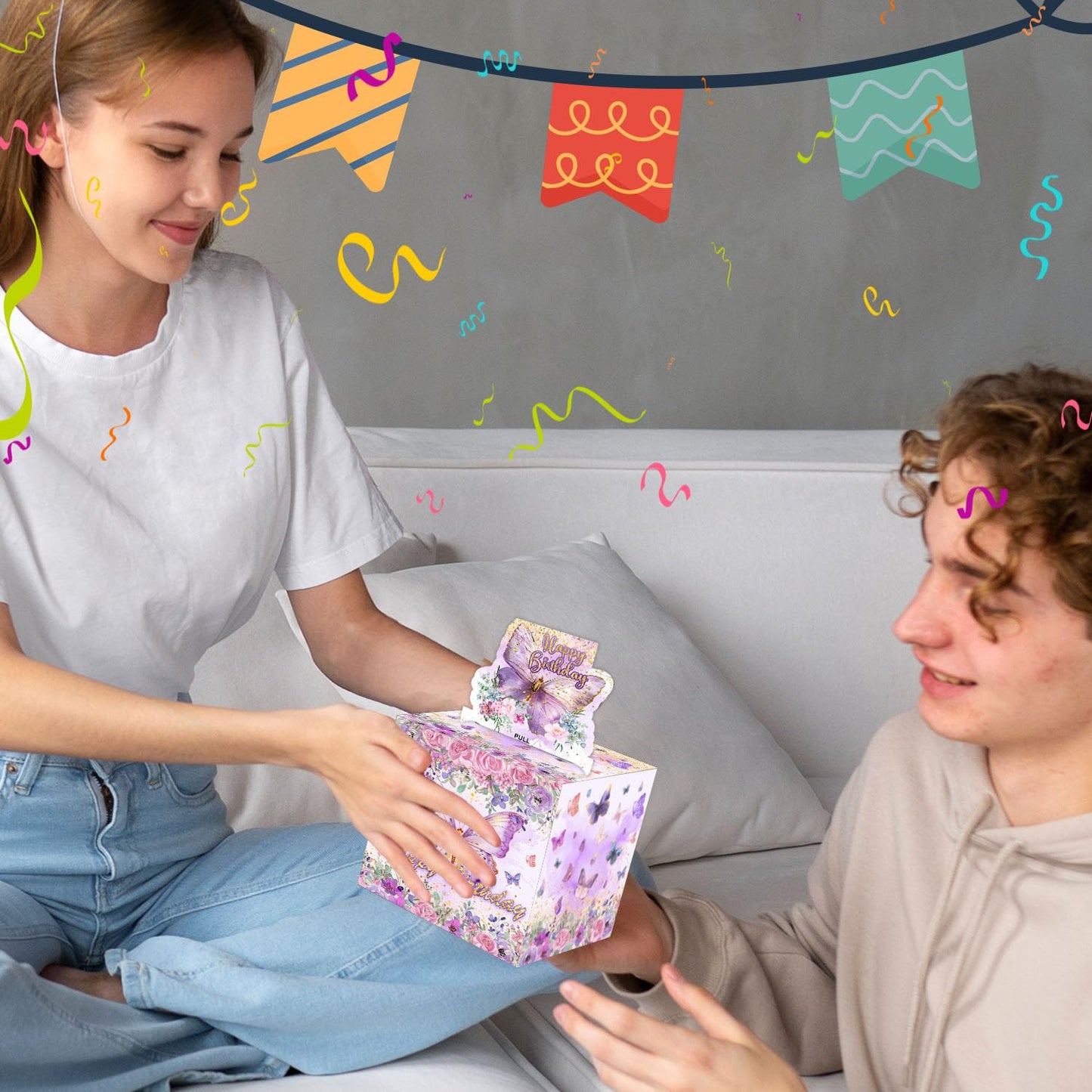 Shlinco Purple Butterfly Birthday Party Gifts, Birthday Gifts Money Pull Box For Butterfly Lover, Purple Theme Decorations, Them