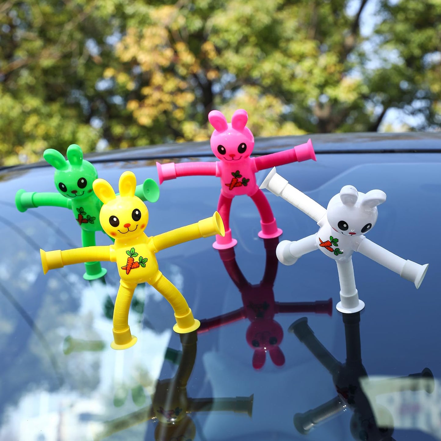 Limpskys 4Pack Telescopic Suction Cup Bunny Toy,Easter Bunny, Easter Egg Fillers,Easter Basket Stuffers,Suction Cup Toys,Suction