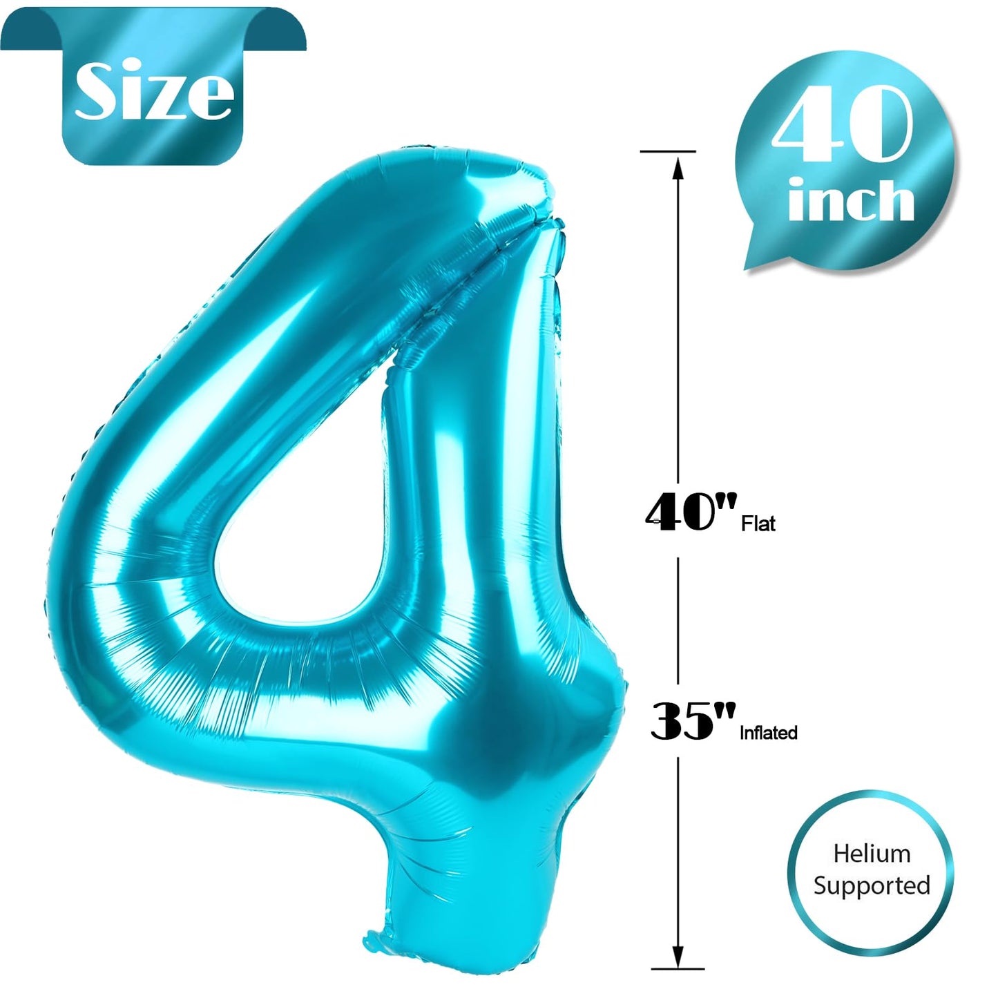 4 Balloon, Blue Number Balloons 40 Inch, 4Th Blue Party Decorations, 4 Year Old Four Large Numbers For Party Decor, Number 4 Bal