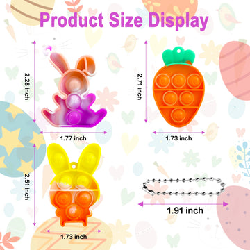 Jdsty 24Pcs Easter Mini Pop Keychain,Mini Easter Fidget Sensory Simple Pop Toys For Easter Basket Stuffers, Egg Fillers Gifts, E