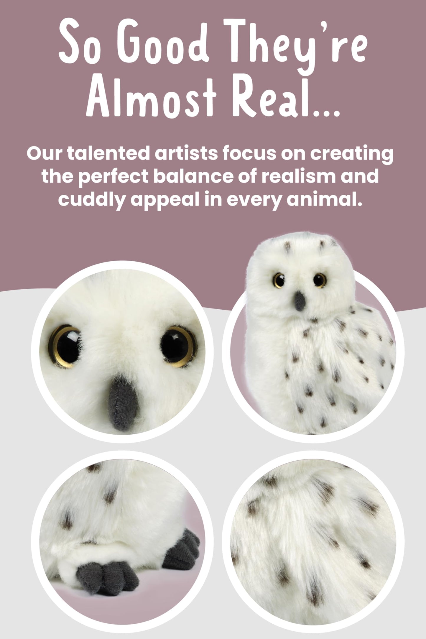 Living Nature Snowy Owl Stuffed Animal | Fluffy Owl | Soft Toy Gift For Kids | 7 Inches