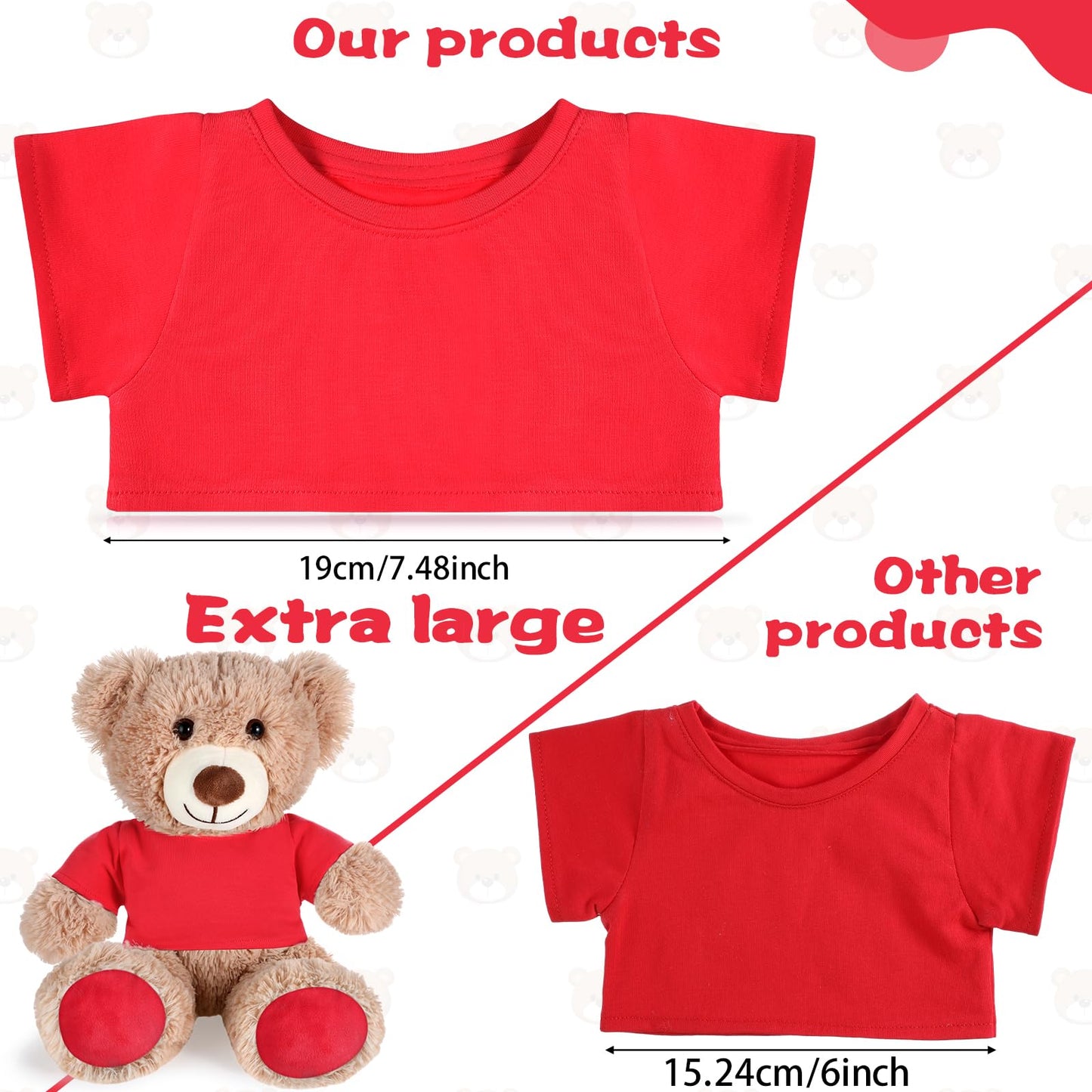 RoundFunny Bear Tee Shirt Fit Most Bear Clothes Stuffed Animal Clothes Shirt Basic Stuffed Bears Dolls Shirt (14-18inch,Red)