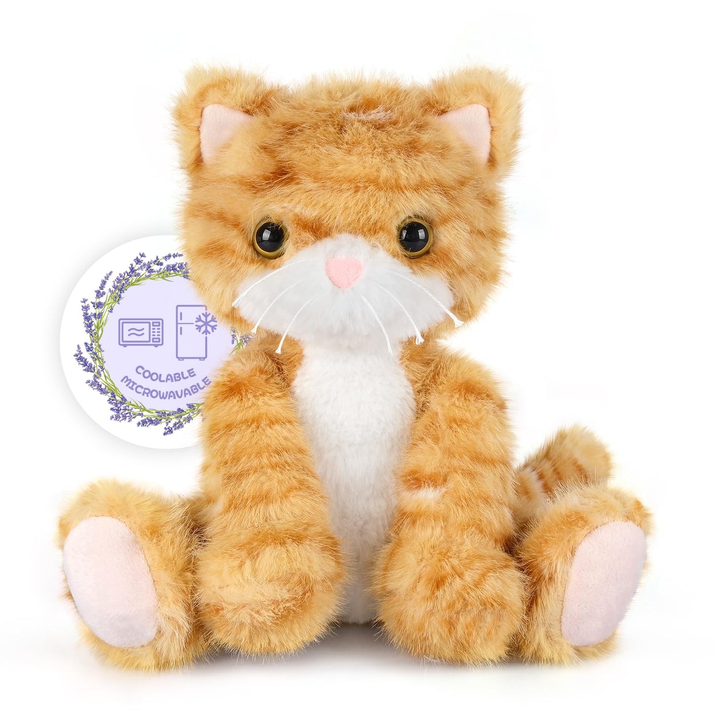 Suzzipals Heatable & Coolable Orange Cat Stuffed Animal, Cat Heating Pad Microwavable For Soothing & Relaxation, Lavender Scente