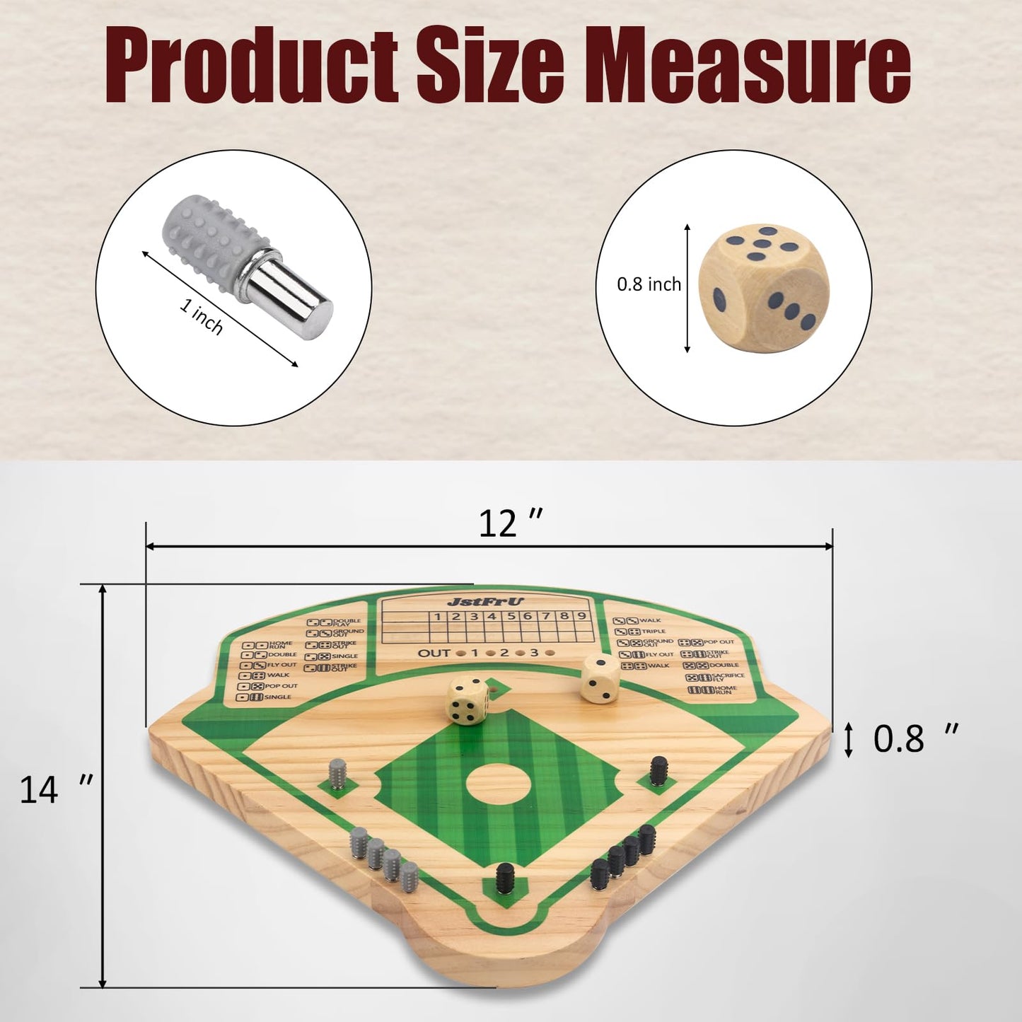 Baseball Board Game,Wooden Baseball Game,20Mm Thick Wooden Board With 10 Pieces & Dice,Markers,Great For Family Game Night, Part