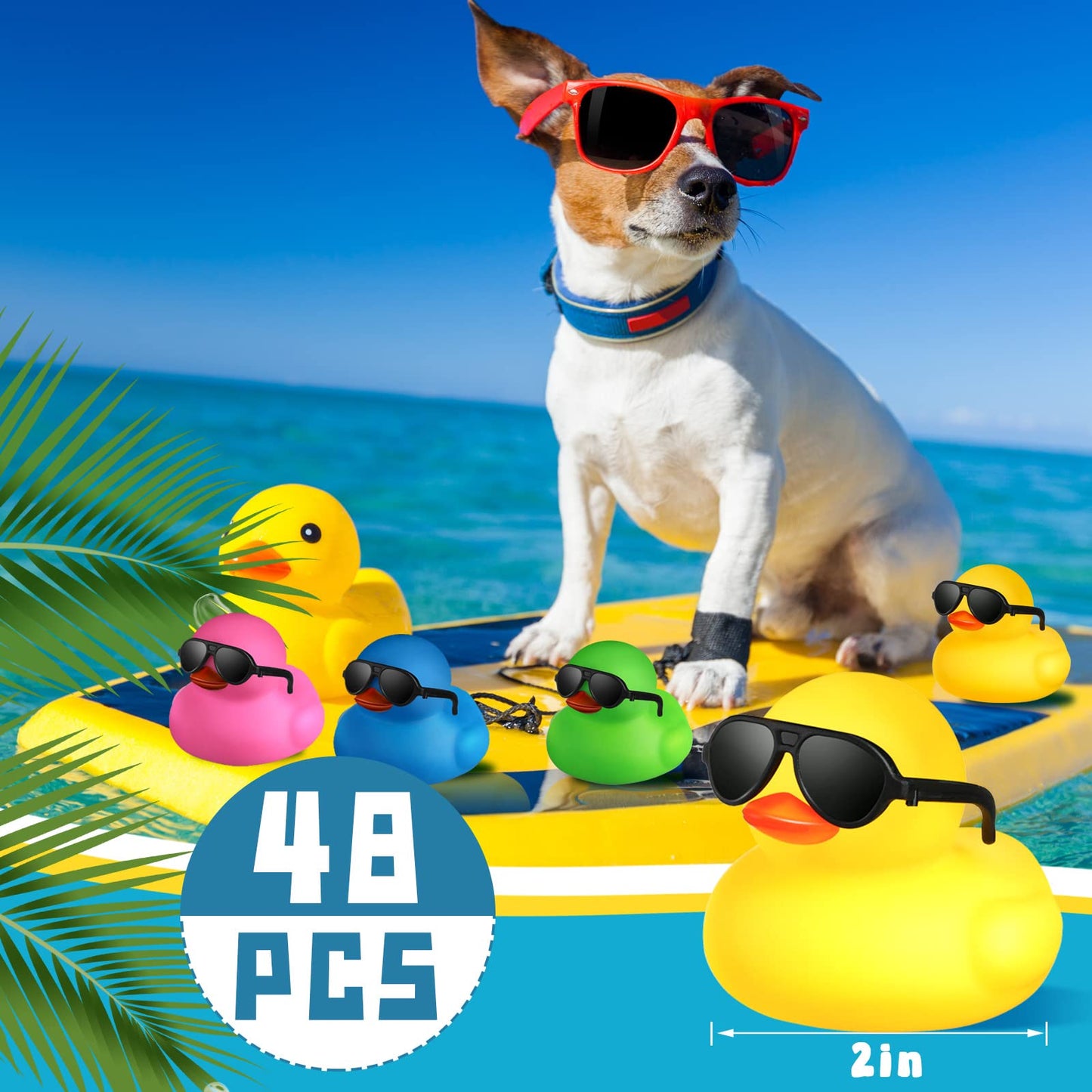 Chivao 48 Pcs Mini Rubber Ducks Bath Duck In Bulk 48 Sunglasses Toy Set Christmas Valentine Duck Gift Bath Toy Bathtub Toys For Gift Holiday Cruise Birthday Party Favor(Mixed Color)