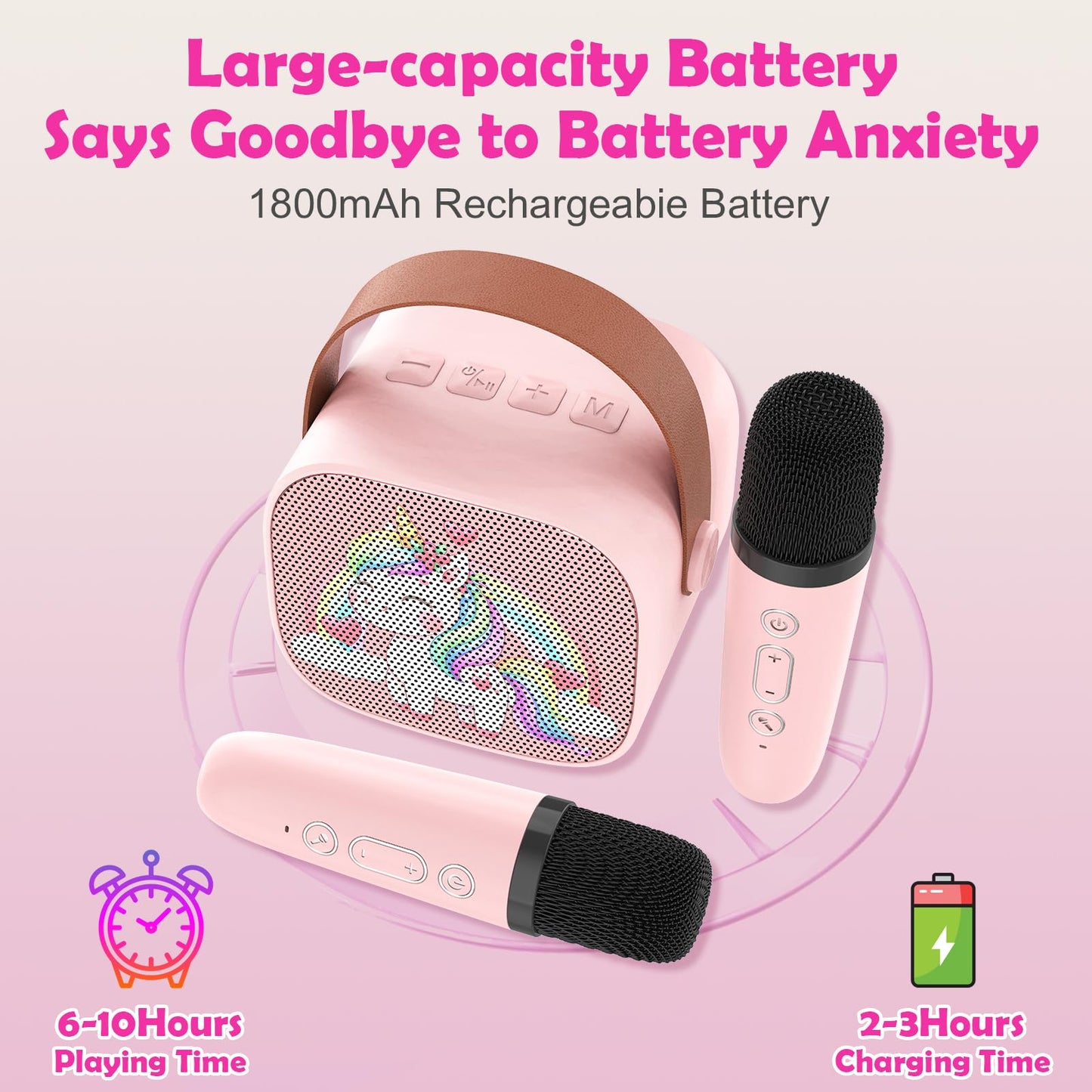 Mini Karaoke Machine For Kids Adults,Portable Bluetooth Karaoke Speaker For Adults Kids With 2 Microphones For 6 7 8 9 10 11 12