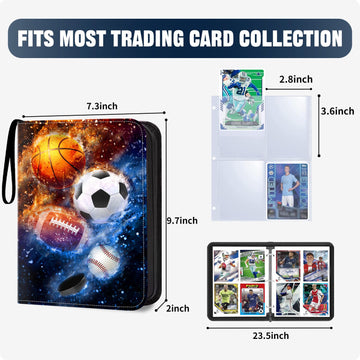 Hesplus 400 Pockets Sports Card Binder, Sports Trading Cards Display Case With Sports Card Sleeves Card Holder Protectors Set Fo
