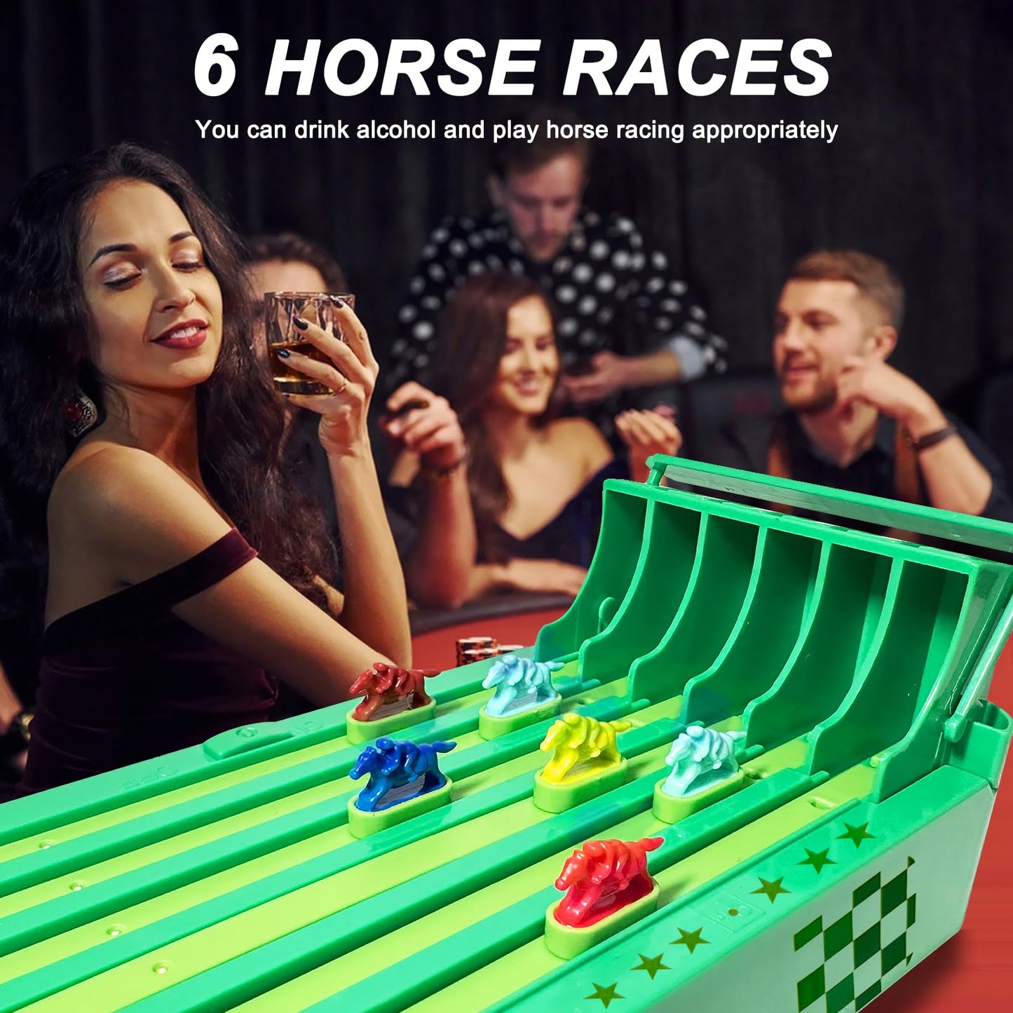 Jyyuehai Derby Dash Horse Racing Game - Electric 6-Horse Table Game, 13.3"x3.9" Plastic, Perfect for Family and Adult Parties