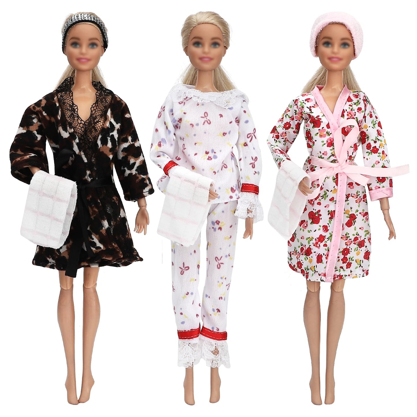 Sotogo 21 Pieces Doll Clothes And Accessories For 11.5 Inch Girl Doll Good Night Playset Include 7 Sets Doll Pajamas Bathrobe, Doll Sleeping Bag Doll Towels And Hairbands