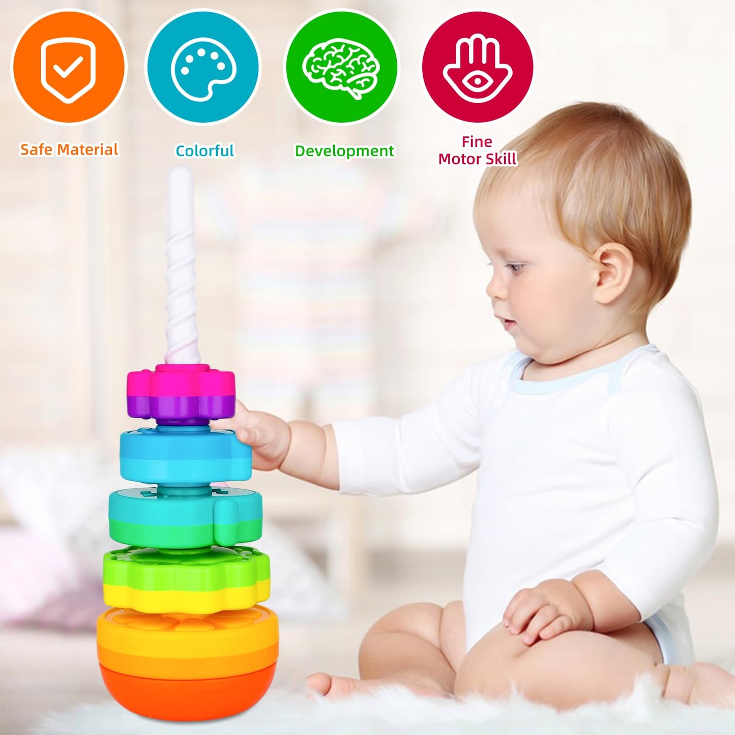 Lbaibb Spin Stack Toys,Baby Spinning Toys Abs Plastic And Color Rainbow Design,Focus On Children Educational And Interactive Lea