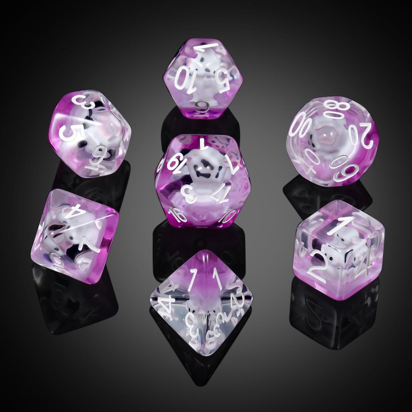 Mouse Resin DND Dice, DNDND 7PCS D&D Die with Velvet Pouch for Dungeons and Dragons Role Playing Games and Tabletop Games(Mouse)