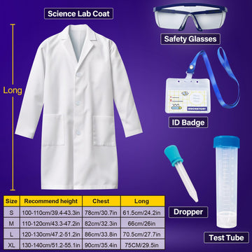 UNGLINGA Kids Lab Coat Doctor Scientist Costume with Science Goggles ID Card Test tube M