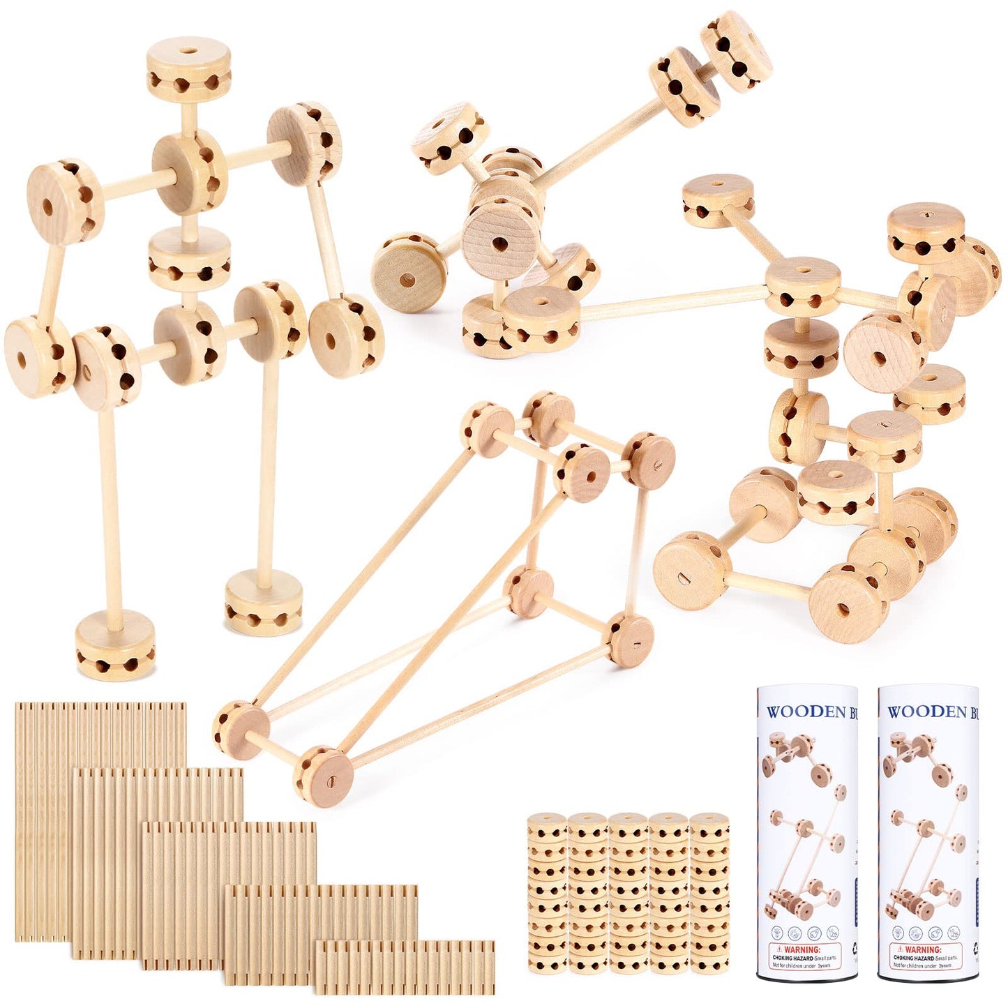 Zhanmai 2 Sets 120 Pieces Wooden Building Blocks Toys Kids Wooden Toys Educational Natural Wood Toys Learning Wooden Blocks Diff