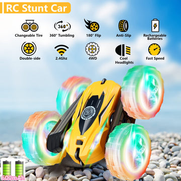 FREE TO FLY Remote Control Car for Boys 6-12: Kids Rc Stunt Car 2.4GHz Fast Race Car with Lights 4WD 360Rotating RC Cars Toy Gif