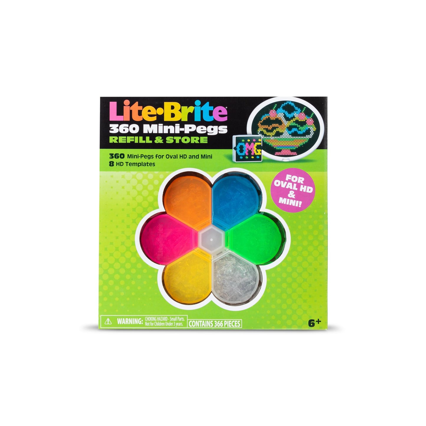 Lite Brite Hd Template And Peg Refill Set Plus Storage, 360 Mini-Pegs And 8 Templates