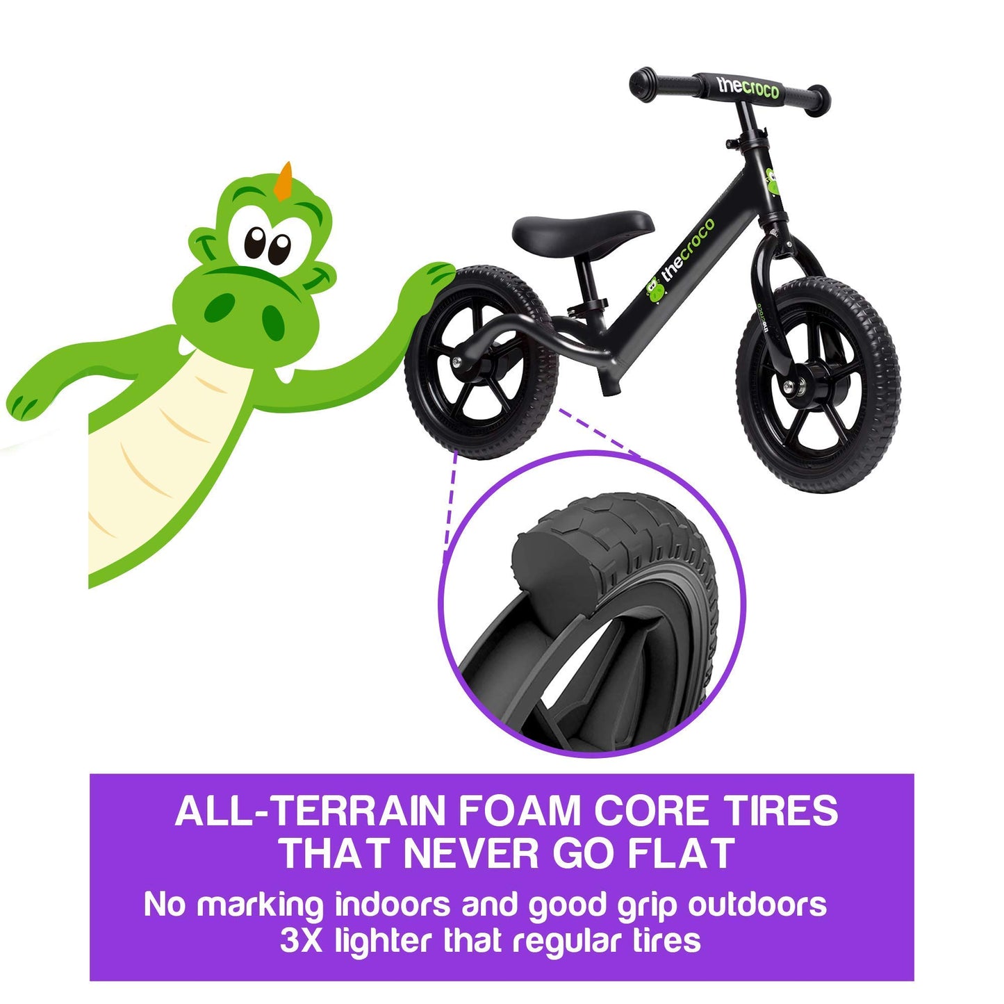 The Original Croco Ultra Lightweight And Sturdy Balance Bike.2 Models For 2, 3, 4 And 5 Year Old Kids. Unbeatable Features. Toddler Training Bike, No Pedal (Black, Ultralight 12 Inch)
