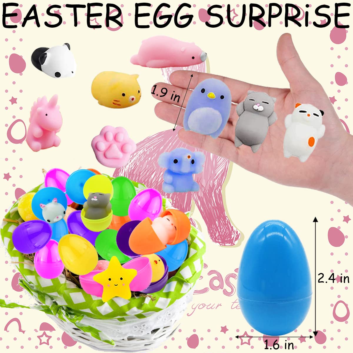 24Pcs Mini Mochi Squishies Toys, Small Squishies Animals With Easter Eggs Stress Relief Toys For Kids Valentine Gift Exchange Ea