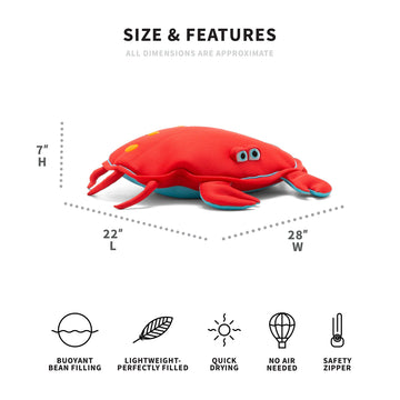 Big Joe Pool Petz Crab Floating Pool Toy - No Inflation, Quick Draining Fabric, 35"L x 43"W x 7"H, Model 2020CRA, Color: Crab