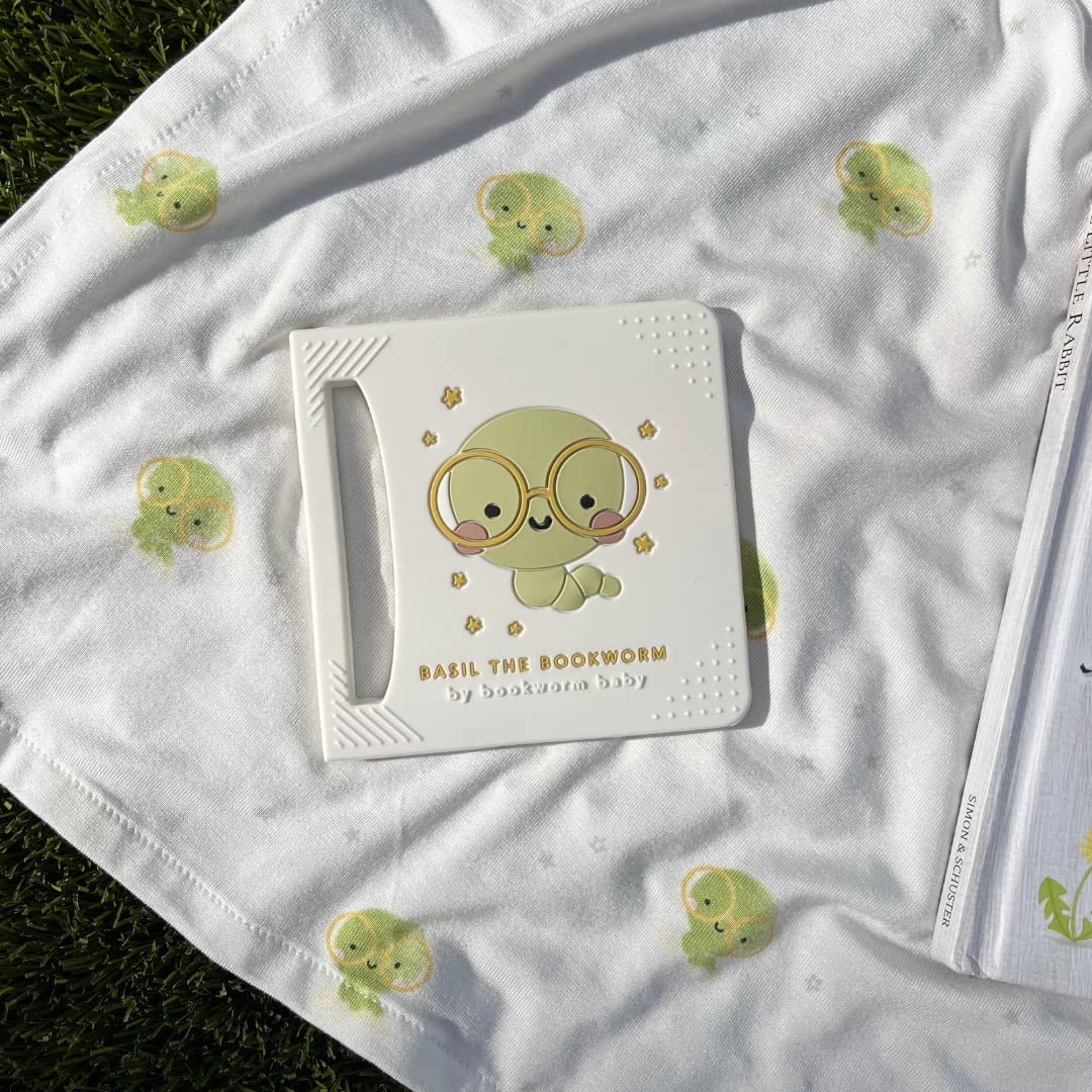 Basil The Bookworm Baby Teether - enhanced BPA Free Silicone Teething Toy | Perfect for Baby Showers | Unique Book-Shaped Design | Freezer & Dishwasher Safe (Age: 3+ Months)