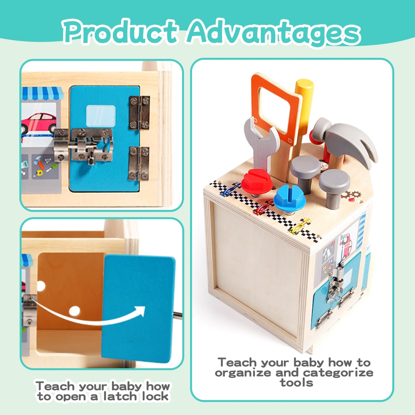 Montessori Toddler Tool Set - 33 PCS Wooden Kids Tools with Box / Bench, Montessori Educational Pretend Play Preschool Toys Gift