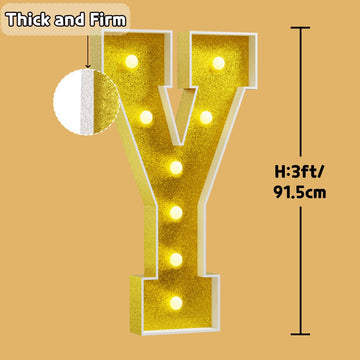 Imprsv Marquee Letters Gold 3Ft: Golden Party Decor - Light Up Letter Y Large 3 Feet Tall - Party Decorations Letter For Birthda