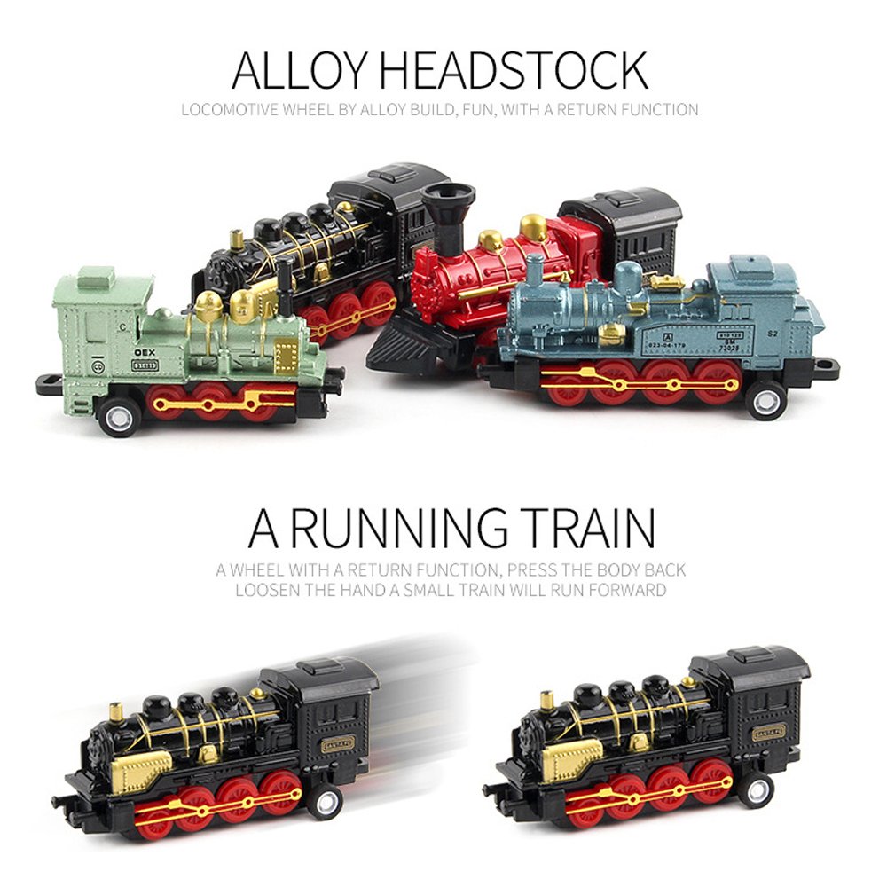 Corper Toys Mini Train Toy Die-Cast Pull Back Steam Train Model Set Assorted Styles For Kids Boys - 4 Packs (16 Pieces)