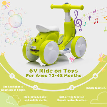 Joyrydz 6V Electric Baby Balance Bike With Bubble Machine,4 In 1 Toddler Balance Bike W/Remote Control For 1 Year Old Boys Girls