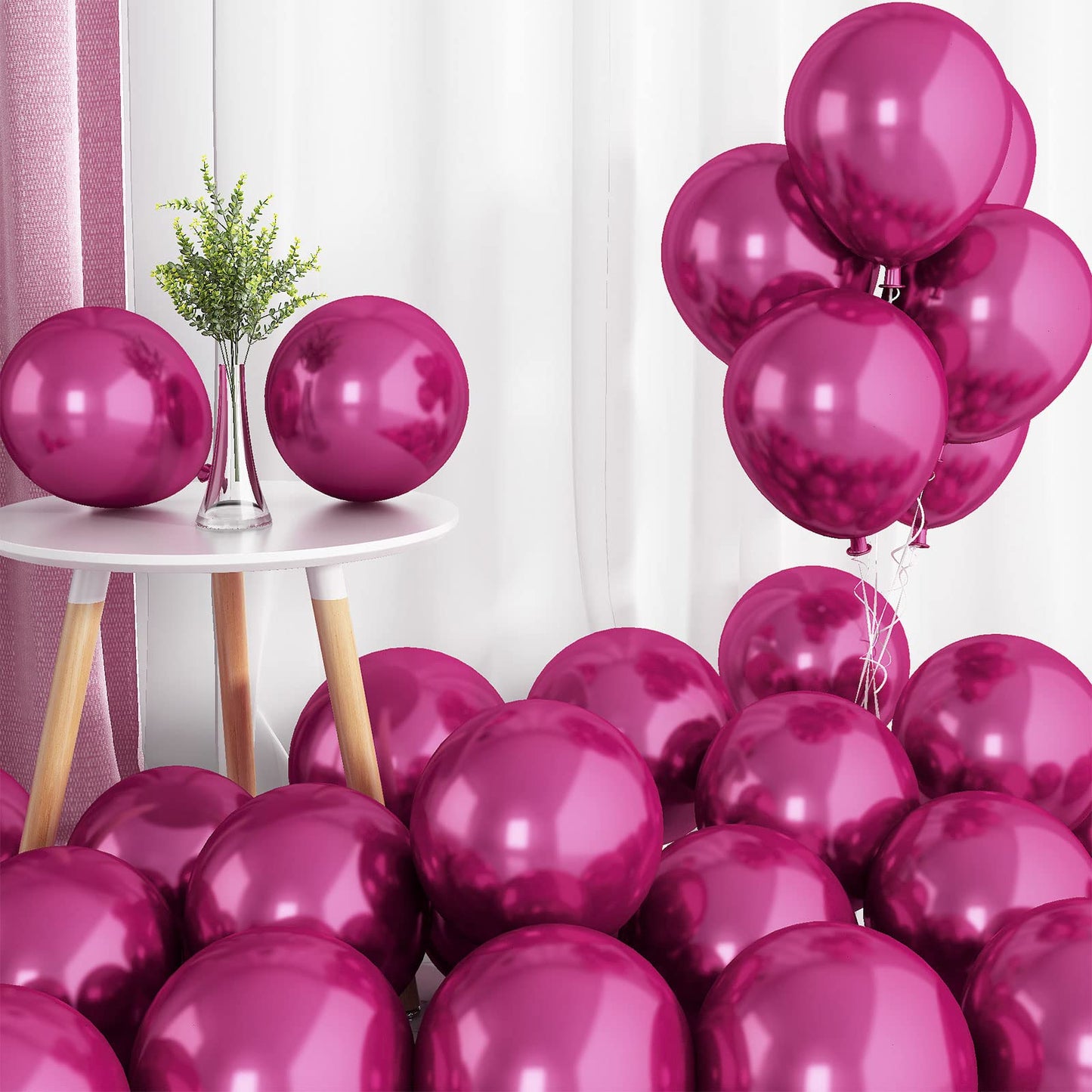 Chrome Fuchsia Balloons, 50 Pcs 10 Inch Double-Layered Metallic Fuchsia Pink Balloons, Shiny Thick Chrome Metallic Magenta Latex Helium Fuchsia Magenta Balloons For Birthday Wedding Party Decoration