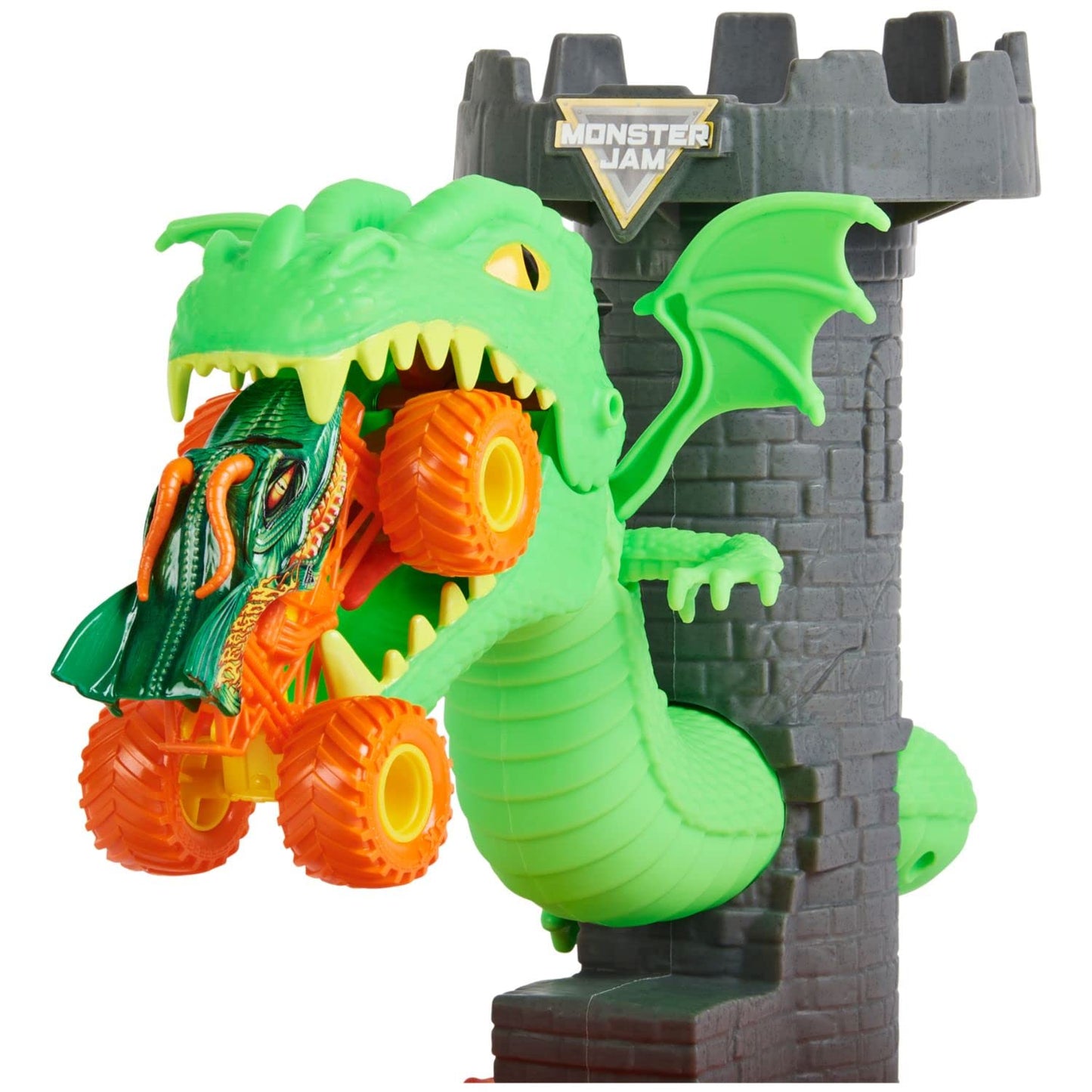 Monster Jam Dueling Dragon Playset with Exclusive 1:64 Scale Dragon Truck, Plastic Toys for Boys Ages 3+, Model 6063919
