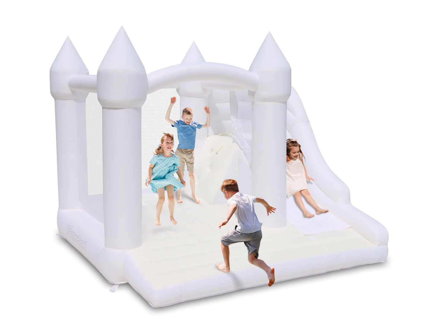 Bounceland Castle Palace Daydreamer Cloud Bounce House, 10.8 Ft L X 9.8 Ft W X 8.7 Ft H, Basketball Hoop, Ul Blower Included, Trendy Neutral Color, Fun Slide & Bounce Area, Castle Theme For Kids