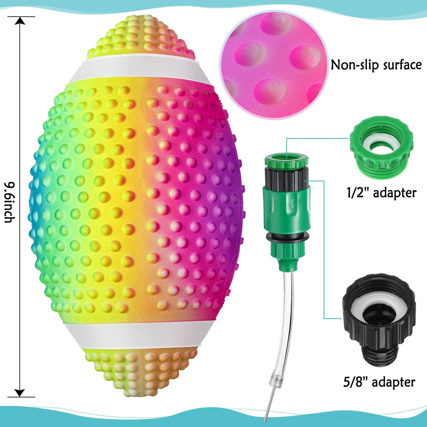 Hiboom Swimming Pool Football, 9.6 Inch Pvc Rainbow Colorful Waterproof Football For Boy Girl, Swimming Pool Diving Toys For Und